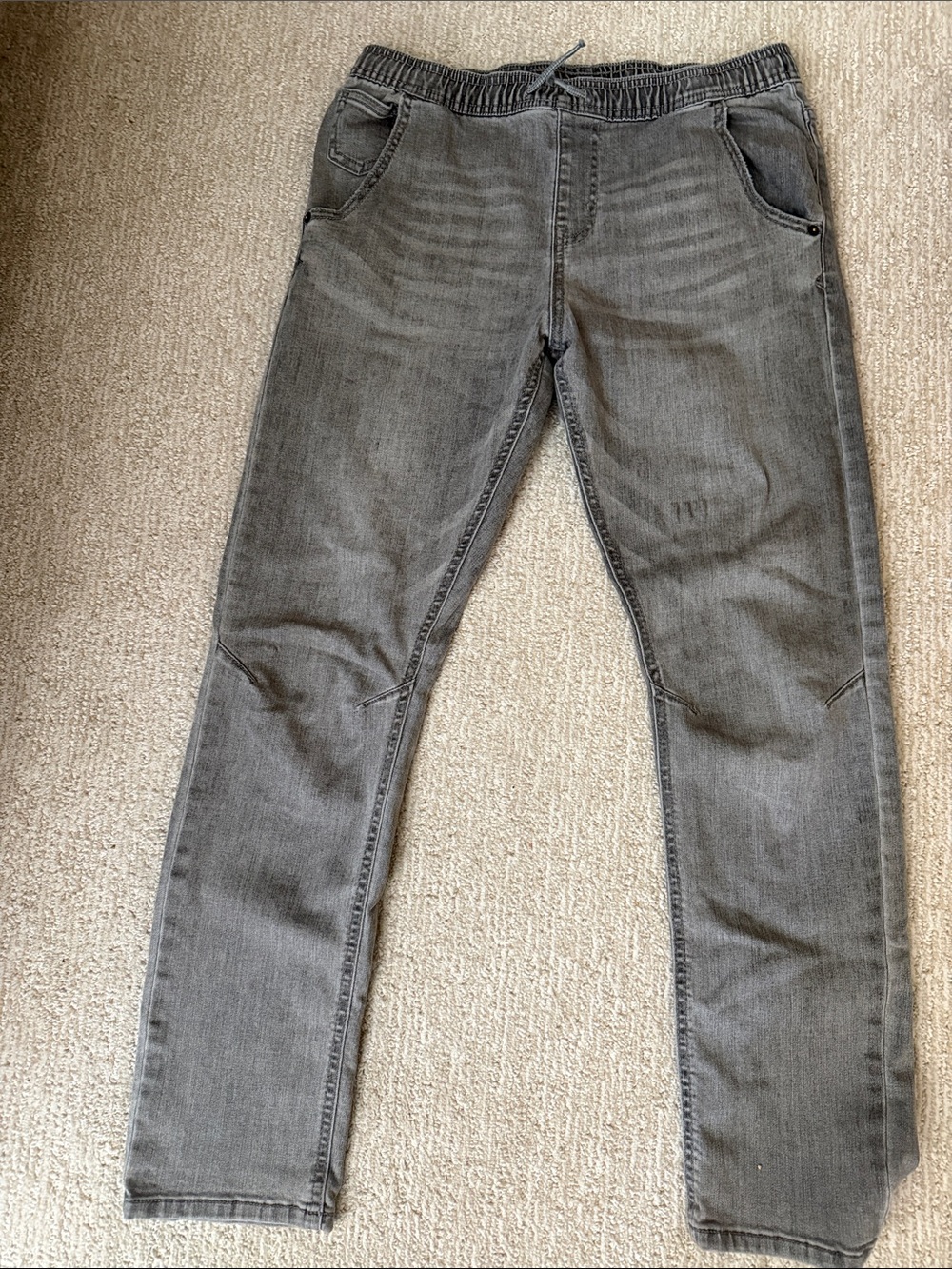 Cat & Jack size 18 boys Gray Slim Straight Jeans elastic waist with drawstring